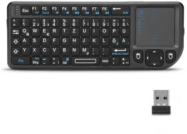 기존 Rii X1 2.4GHz 미니 무선 키보드 Android TV Box/PC/노트북 용 터치 패드가있는 영어/RU/ES/FR, 01 China Mainland, 04 German Keyboard