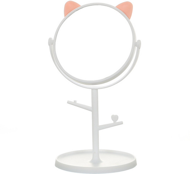 달루나 귀여운 고양이 탁상거울 악세사리수납, 흰색