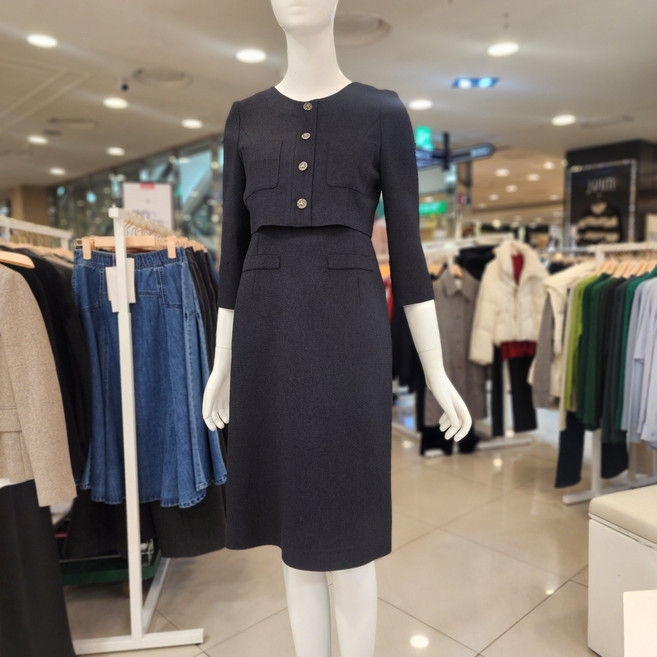 숲 SOUP 날씬해보이는 결혼식 상견례 행사 정장 H라인 원피스 네이비 OC3OPQ545