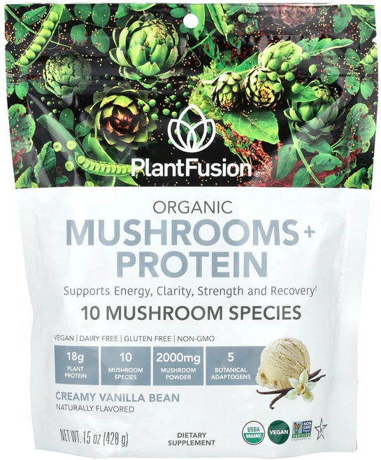 PlantFusion 유기농 버섯 + 단백질 크리미한 바닐라빈 428g(15oz) PlantFusion (플랜트퓨전), PlantFusion, 유기농 버섯 + 단백질, 크리미, 428g, 1개 - 쿠팡