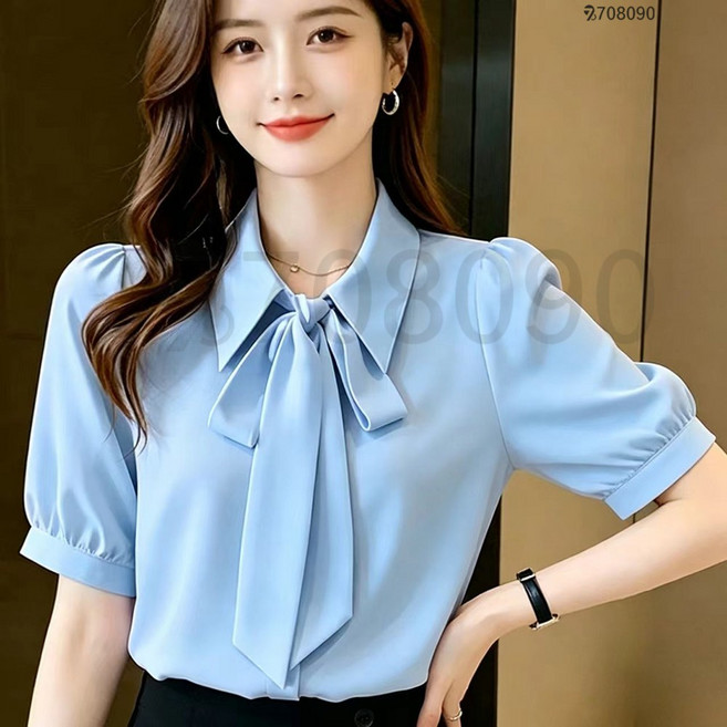 4위 - 708090 여름 면접복장 블라우스 구김없는 데일리 반팔 셔츠 여성용