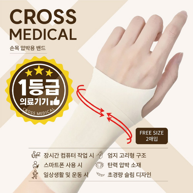 크로스메디컬 의료용 1등급 초경량 슬림 손목보호대, 스킨, 2개