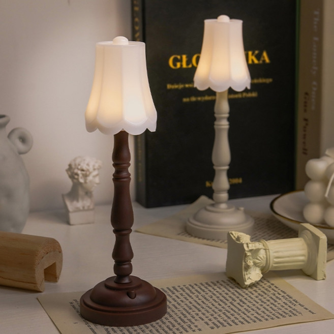 빈티지 앤틱 엔틱 미니 램프 스텐드 스탠드 조명 무드등 라이트 침실 협탁 테이블 건전지, 브라운, 1개