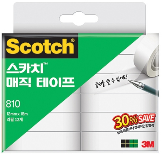 3M 3M)스카치 매직테이프 리필(810R-12/12*18M/세이빙 팩 30%), 단품