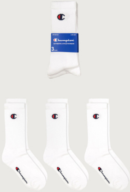 챔피온 Champion C로고 풀랭스 삭스 3PACK White