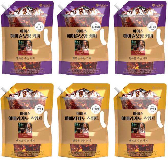 맥널티 아이스 아메리카노 스위트 3L / 아이스 헤이즐넛향 커피 3L 묶음행사, 1L, 6개