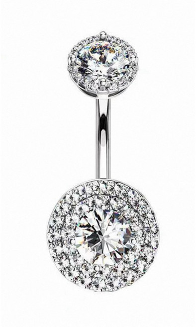 圓舞光芒醫用不鏽鋼肚臍環 閃耀鋯石滿鑽設計, 1個, 6mm