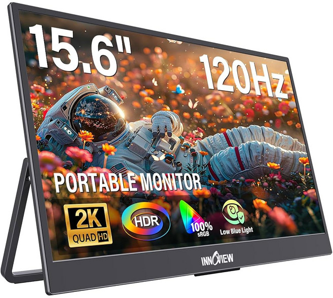 InnoView 15.6인치 휴대용 모니터 120Hz 2K QHD 2160x1440 | 100% sRGB HDR USB-C 및 HDMI 포트 2개가 있는 보조 노트북 맥북 / 스위, 15.6 Inches