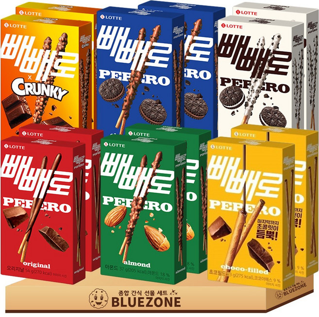 빼빼로 세트 초코2 아몬드2 크런키2 화이트쿠키2 누드2 초코쿠키2 몽실2, 54g, 1개