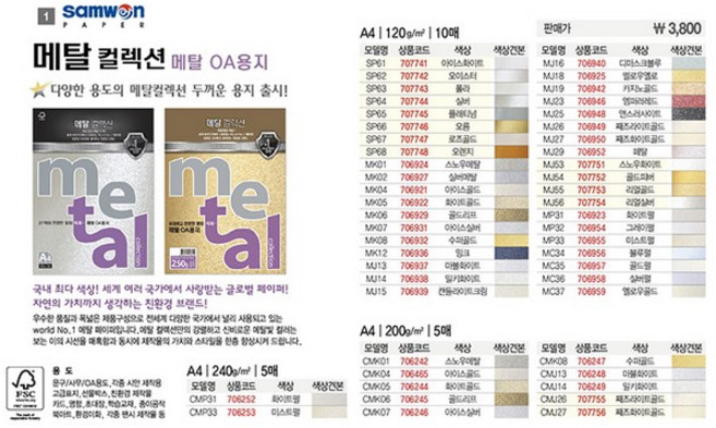 메탈컬렉션 MJ53 스노우화이트 120g m2 A4 삼원, 단품, 선택완료