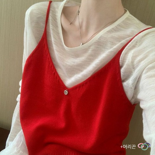 2위 - [주문폭주] 얇어깨끈 라잇 니트 뷔스티에 레이어드니트 끈나시 나시 니트뷔스티에 노랑 v넥 브이넥 레이어드 +
