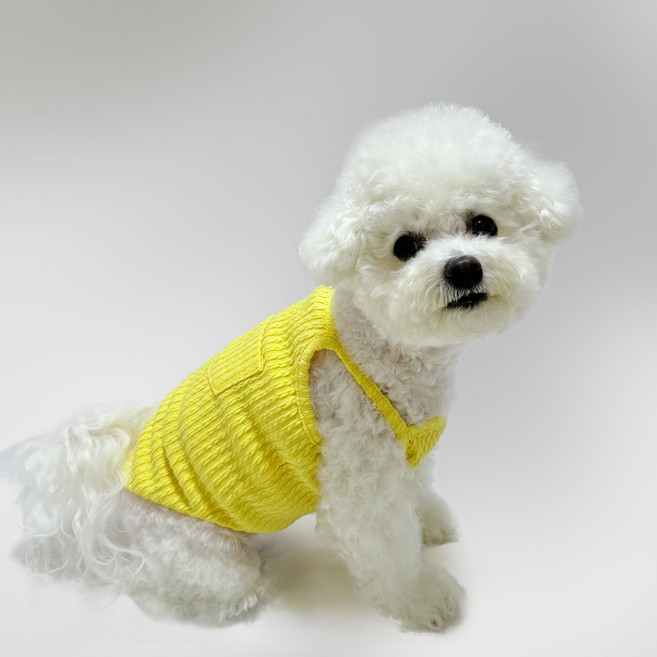 스타일독 비비드 포켓 끈나시 강아지옷 티셔츠, 1개, 노랑