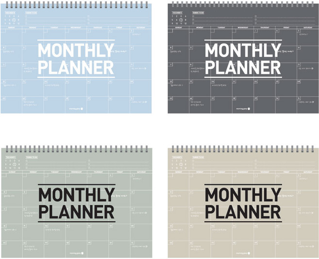 모닝글로리 PP 먼슬리 플래너 한달 플래너 상철 삼각대 아이비스, 모닝-투명 PP 월간 - 4개입