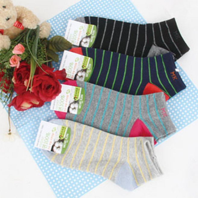 면100% 제습력 좋은 여성 줄무늬 발목양말 4종 5족 케쥬얼양말