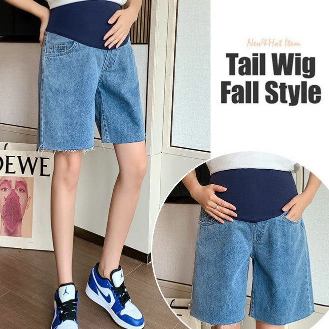 임산부 여름 청 반바지 편안한 고무밴드 청반바지 임산부 전용 패션 데님 쇼츠 JS