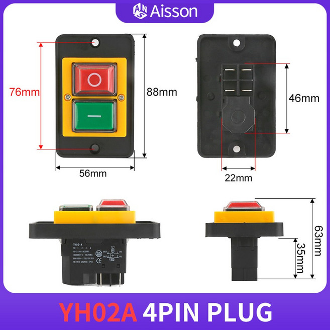 YH02 YH01 전자기 스위치 기계 110V 스타터 버튼 공작 푸시 장비 220V 방수 패널 대형, 110V용, 4PIN Plug