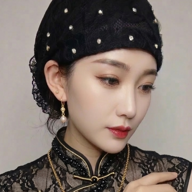 이엠 h14 레이스 새치커버 중년여성두건 화사한 두건