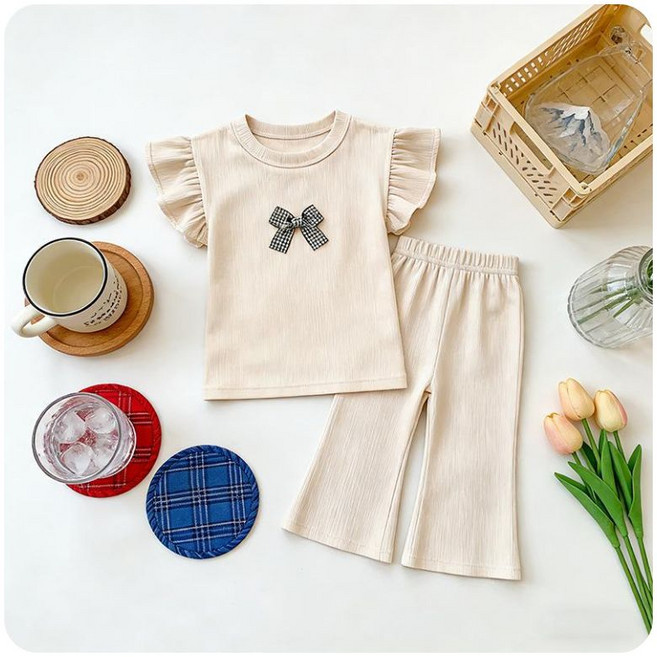 [하랑이네] 리본 프릴 코지 세트 100-140 여아 키즈 주니어 아동복 상하복