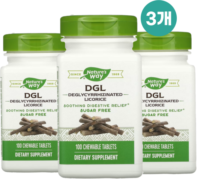 네이쳐스웨이 DGL 3:1 글리시리진 성분 감초 추출물 츄어블 100정, 3개