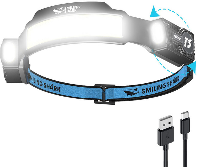 SmilingShark 공식스토어 헤드랜턴 COB+XPG 헤드램프 충전식 모션센서 270° 회전 가능 헤드라이트 해루질용 헤드랜턴 머리/착용 캠핑/낚시/자전거 (3버전), TS-4블루, 1개