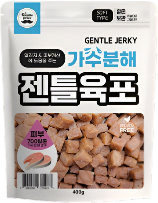 스페푸 젠틀육포 강아지 가수분해 간식 + 스페푸 생육부심샘플1개, 1개, 400g, 연어(피부건강)