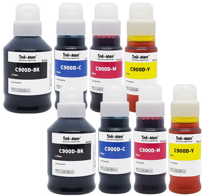 잉크맨 캐논 GI-90 호환 G5090 G5092 G6090 G6091 G6092 G7090 G7091 G7092 리필용 무한 잉크, 2세트, GI-90 호환 C900D-BK/C/M/Y 4색