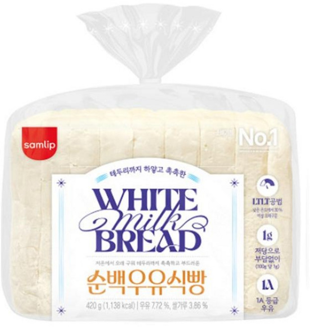 spc 삼립 샌드위치 토스트 테두리까지 하얗고 촉촉한 순백 우유 식빵, 2개, 420g