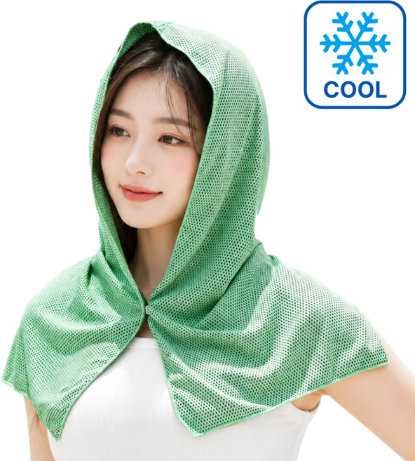 글로넥트 후드형 스포츠 냉감 타월 아이스쿨링 등산 러닝 골프 헬스, 1개, 그린