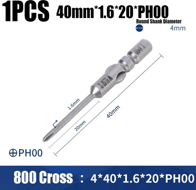 전기 크로스 스크루 드라이버 비트 마그네틱 배치 라운드 생크 임팩트 드릴, [16] 40mmx1.6x20xPH00, 1개