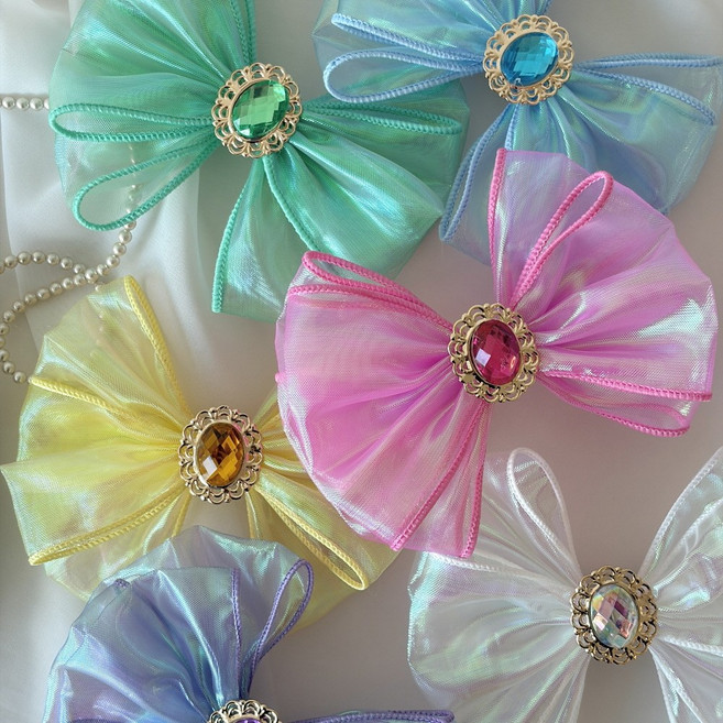 [모닝하트] 여아 오로라 보석 공주 리본핀 6컬러