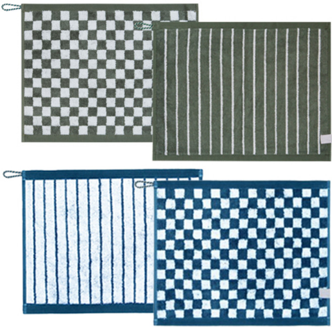 기라로쉬 뱀부 선염 핸드타월 체스 2p + 그리드 2p 세트, 블루+그린, 2세트