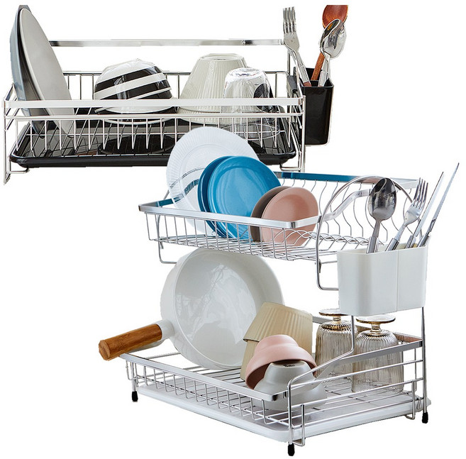 23NEW 하이라인 스테디 압연 식기건조대 물빠짐쟁반(화이트/블랙), 블랙