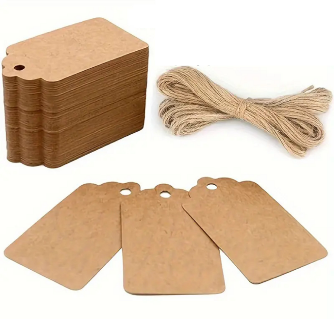 미룬토 무지 마끈 꼬리표 라벨 택 포장끈 메모 한세트, 100개, 크라프트