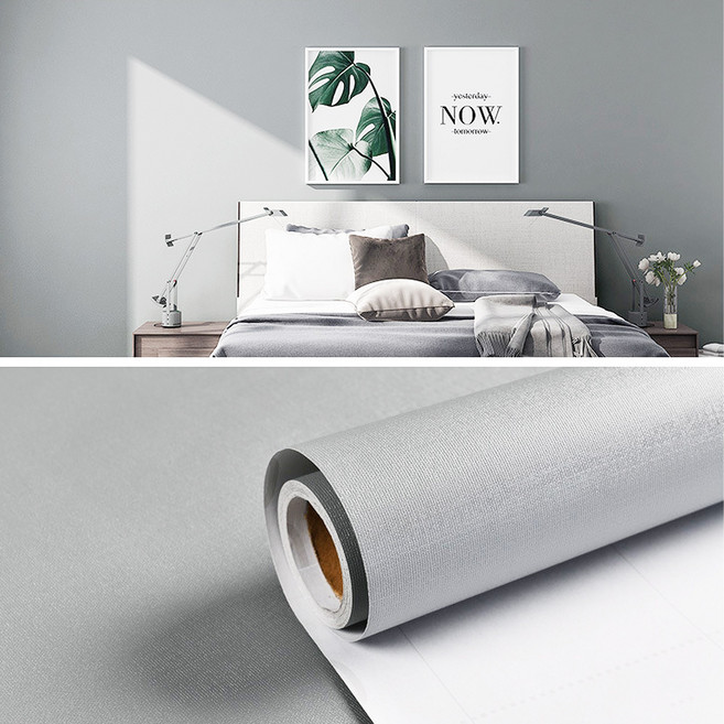 Fowod 자체 접착 벽지 단색 벽지, 회색