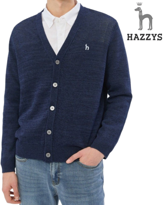 [매장 정품] 헤지스 남성 긴팔 가디건 보온 네이비 면혼방 일상 데일리룩