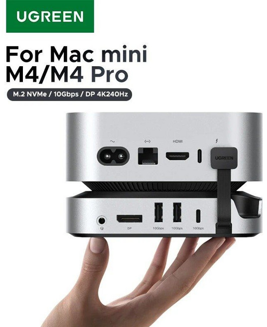 UGREEN Mac Mini 도킹 스테이션 - USB 허브 Type-C-DP 4K/240Hz M.2 NVMe SSD 슬롯 10Gbps USB-A 분배기 M4용 SD TF 3.5MM, [01] 옵션1, 60m