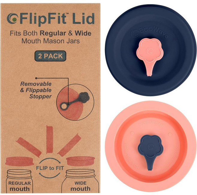 ORIGINAL CREATOR - FlipFit™ 빨대 구멍이 있는 듀얼 핏 실리콘 메이슨 병 뚜껑은 일반 및 넓은 입구 메이슨 병 (케르 볼 메인스테이) 모두에 적합 -