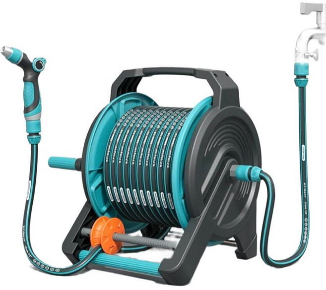 정원용 물 호스 30m 릴 수도 세차 20m 가정용 셀프 메탈 고압 롱 건+블루 10m 카트, 메탈 고압 롱 건+블루 15m 카트