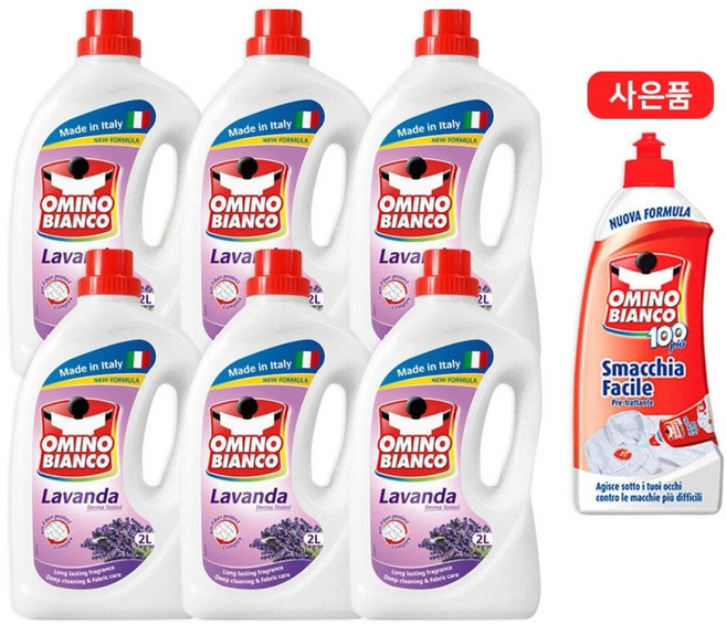 [싱글패키지]오미노비앙코 라벤더향 2리터 +찌든때 제거제 1통 사은품제공, 6개, 2L