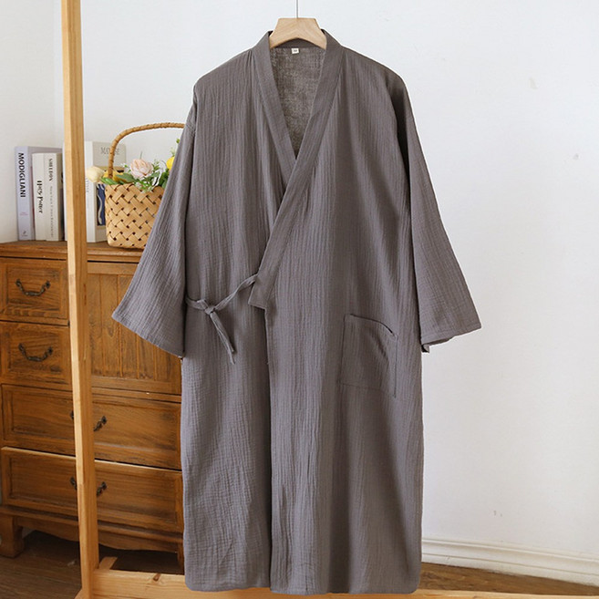 로리돌스 리얼 빅사이즈 남성 유카타 홈웨어. 그레이 엠보싱 로브 가운 남자 홈웨어 파자마세트