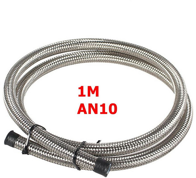 범용 1M AN4-AN12 레이싱 호스 스테인레스 스틸 꼰 라인 PTFE 브레이크 연료 오일 쿨러 자동차 액세서리, Silver AN10