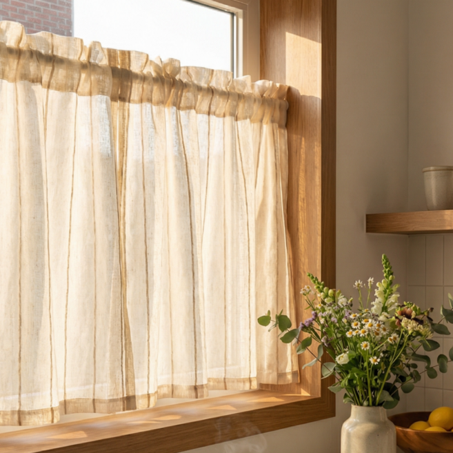 올리올망 주방 창문 가리개 바란스 커튼