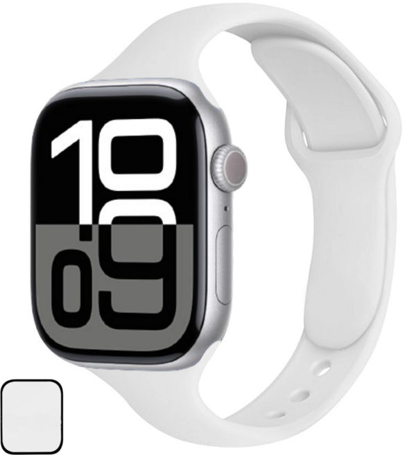 NUBASE 애플워치 호환 슬림 더블 단추 실리콘 스트랩, 화이트