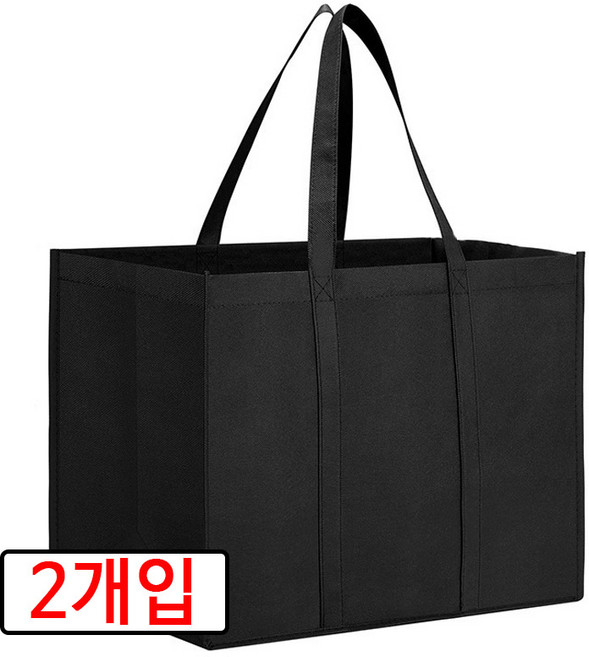 (2개입) 코코쥬 대용량 부직포 장바구니 쇼핑백, 블랙