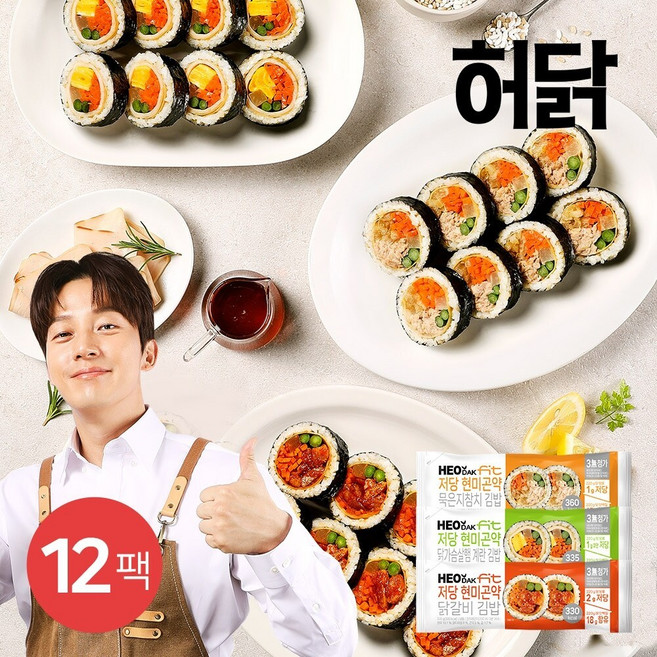 [허닭] 허닭FIT 저당 현미곤약 김밥 220g 3종 12팩, 01.현미곤약 닭가슴살햄 계란 김밥 12팩, 12개