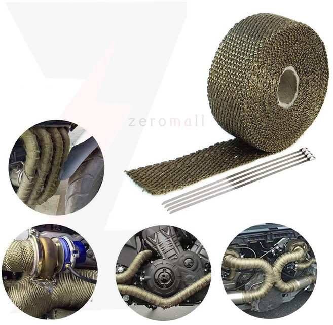 제로몰 <당일발송> 오토바이 머플러 매니폴더 단열테이프 배기 파이프 튜닝 방열 유리 섬 티타늄, 1개