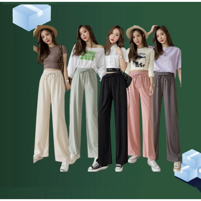 여성 주름 플리츠 밴딩 와이드 팬츠 아이스바지