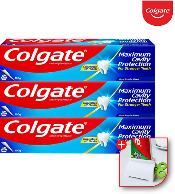 콜게이트 고불소 잇몸 시린이 충치 불소치약 레귤러+치약짜개, 3개, 100g - 쿠팡