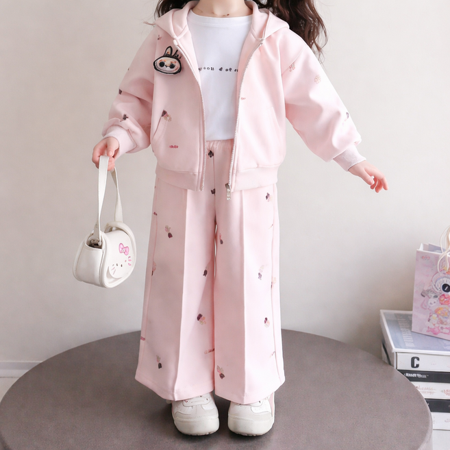 여아 봄 가을 간절기 후드 집업 + 투피스 세트