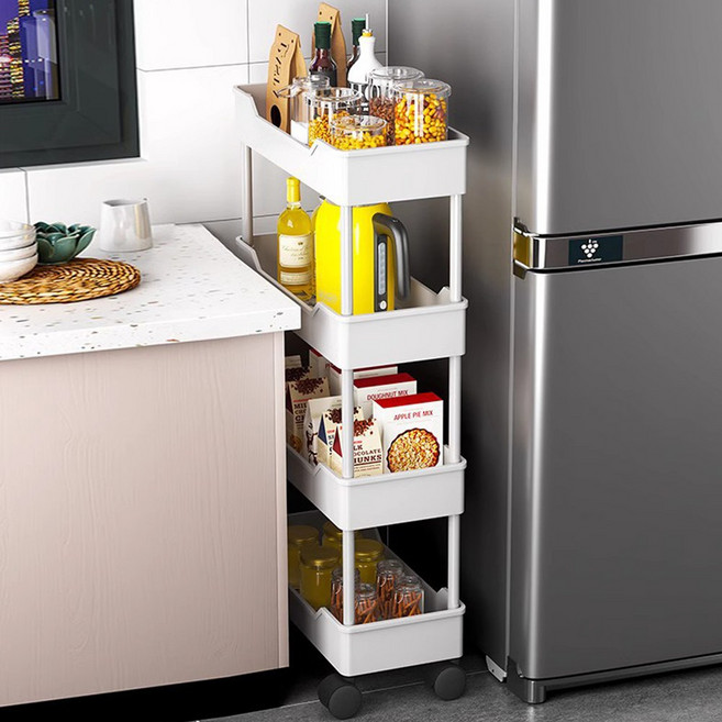 리빙픽 4단 다용도 이동식 틈새 수납 선반 트롤리, 하이트